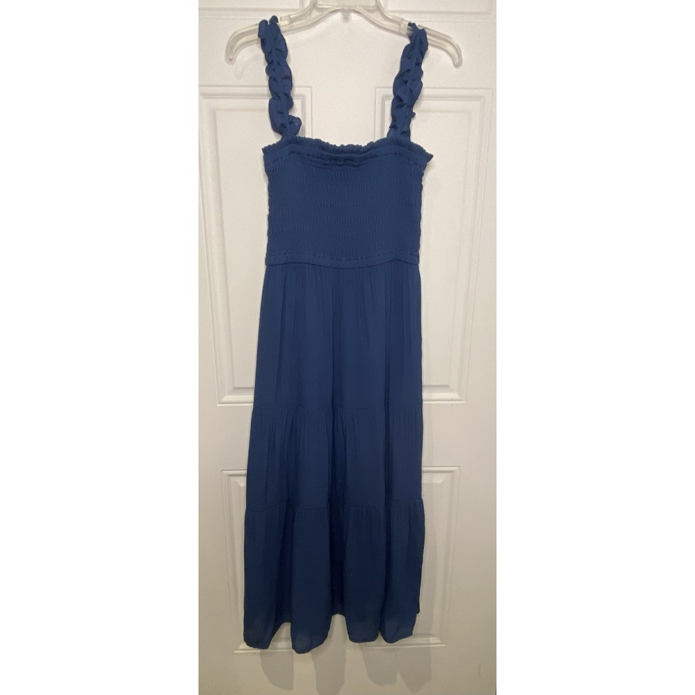 Love Tree Women's Large L Blue Smocked Bodice Maxi  Tiered Dress Cottagecore